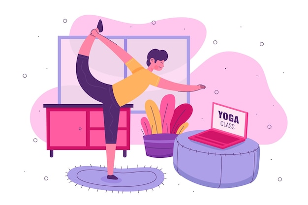 Vecteur gratuit concept de cours de yoga en ligne dessinés à la main