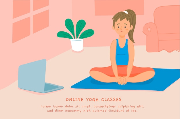 Vecteur gratuit concept de cours de yoga en ligne dessinés à la main