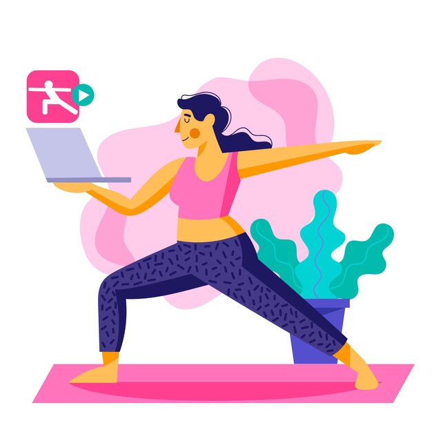 Concept de cours de yoga en ligne dessinés à la main