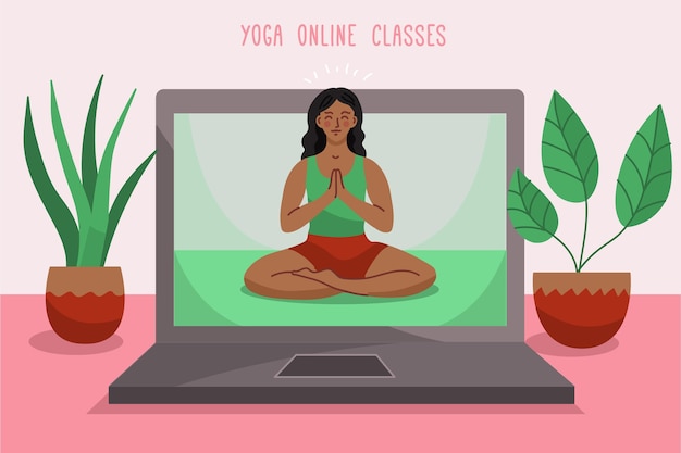 Vecteur gratuit concept de cours de yoga en ligne dessinés à la main