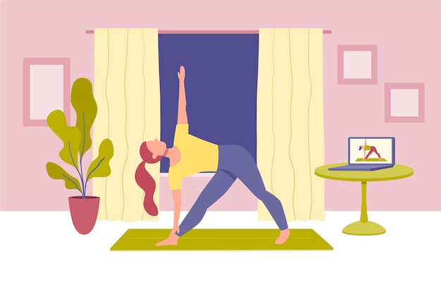 Vecteur gratuit concept de cours de yoga en ligne dessinés à la main