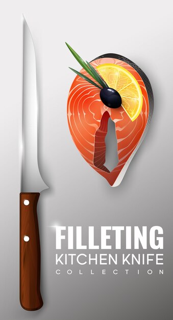 Concept de couteau de cuisine à filetage réaliste