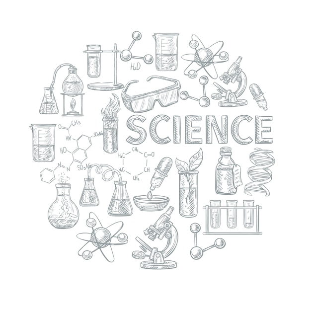 Concept De Croquis De Chimie Avec Des Symboles D'apprentissage Et De Science De L'école