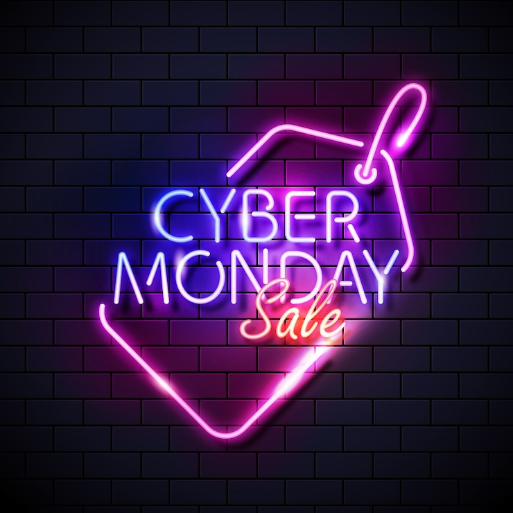 Vecteur gratuit concept de cyber lundi avec design néon