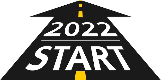 Concept de démarrage 2022. nouvel an 2022 sur la route sous la forme d'une flèche au design plat. illustration vectorielle