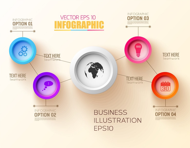 Vecteur gratuit concept de design étape infographique avec des cercles colorés et des icônes d'affaires