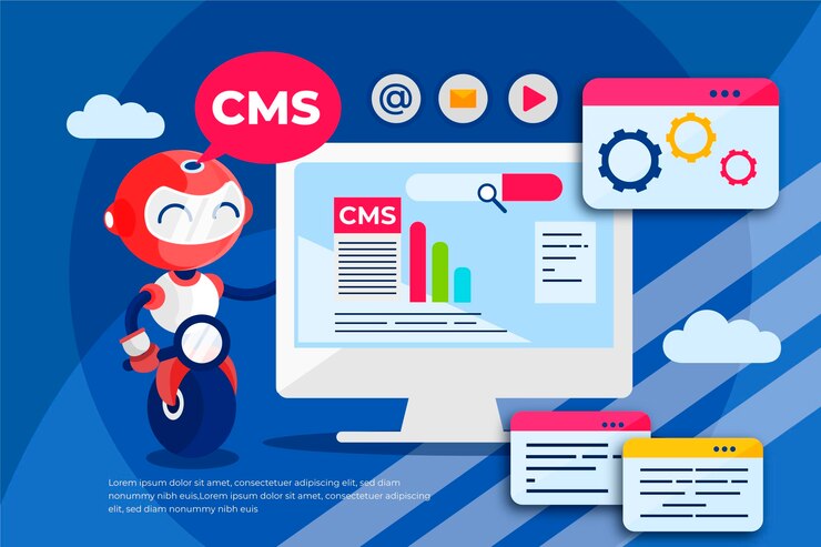 Vecteur gratuit concept de design plat cms avec ordinateur