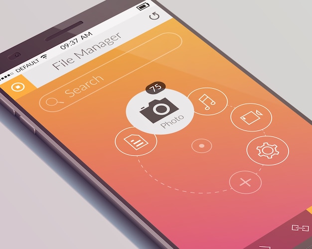 Concept de design de téléphone réaliste avec écran tactile et application d'interface utilisateur mobile isolée