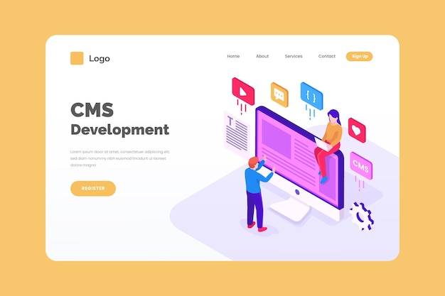 Vecteur gratuit concept de développement cms isométrique