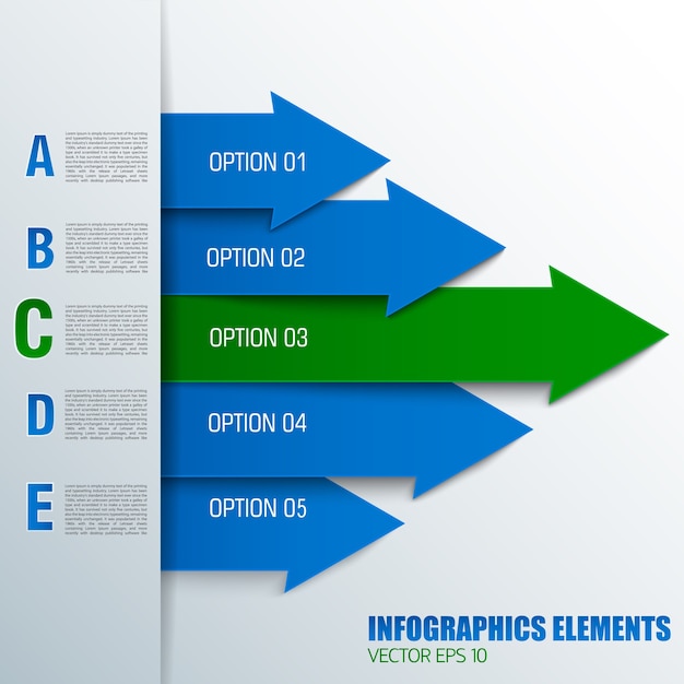 Vecteur gratuit concept de diagramme de flèche commerciale avec des champs de texte numérotés dans des couleurs bleues et vertes