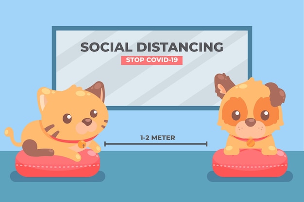 Concept De Distance Sociale Avec Des Animaux Mignons