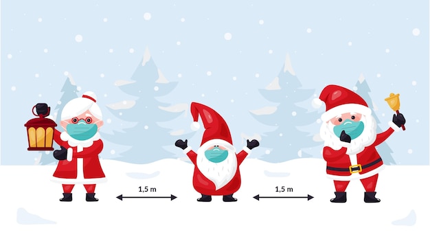 Concept De Distance Sociale Avec Des Personnages De Noël