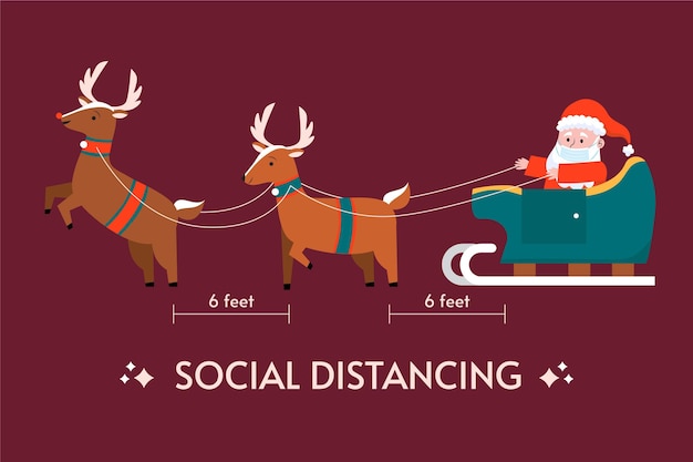 Vecteur gratuit concept de distance sociale avec des personnages de noël