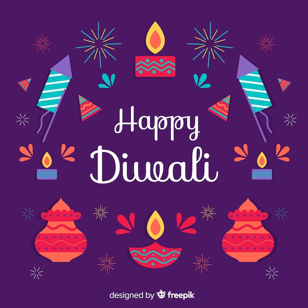 Vecteur gratuit concept de diwali avec fond design plat