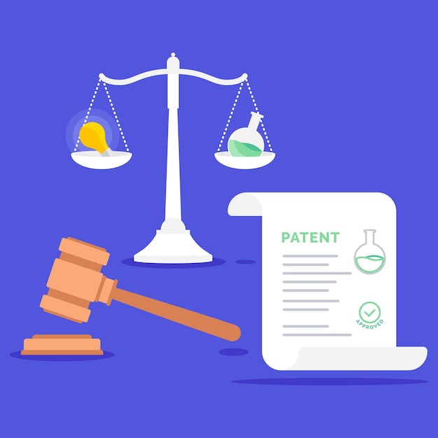 Vecteur gratuit concept de droit des brevets avec balance