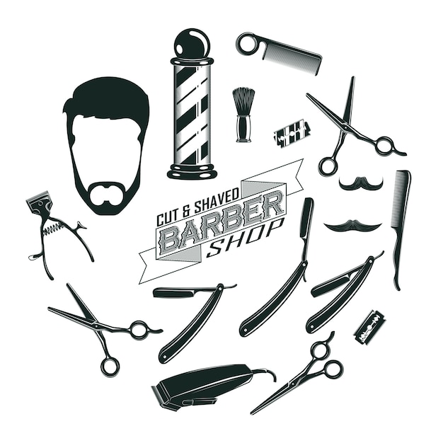 Concept D'éléments De Salon De Coiffure Vintage Monochrome