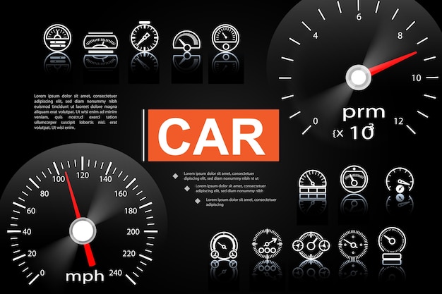 Concept d'éléments de tableau de bord de voiture