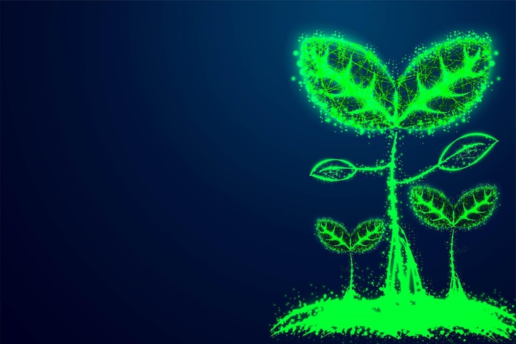 Vecteur gratuit concept d'entreprise de croissance de semences plante à partir de lignes et de triangles point de conception filaire abstrait low poly reliant le réseau sur fond bleu
