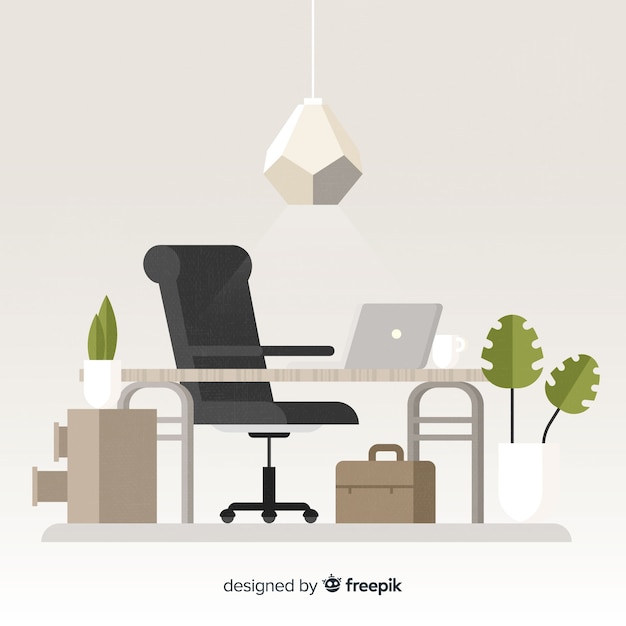 Concept d&#39;espace de travail plat avec bureau et chaise