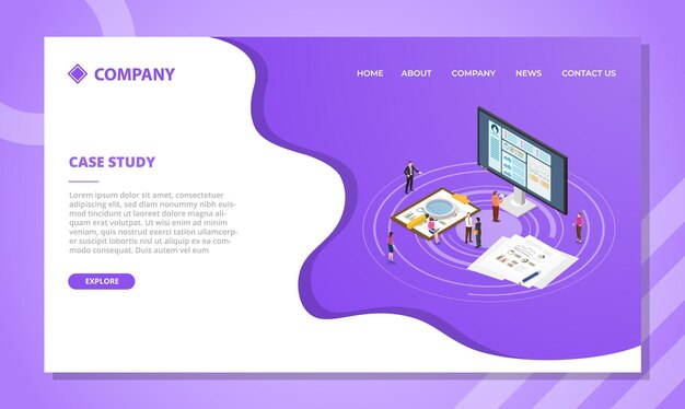 Concept d'étude de cas pour modèle de site Web ou conception de page d'accueil d'atterrissage avec illustration vectorielle de style isométrique