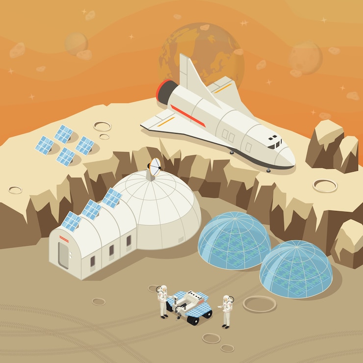 Vecteur gratuit concept d'exploration et de colonisation de planète isométrique