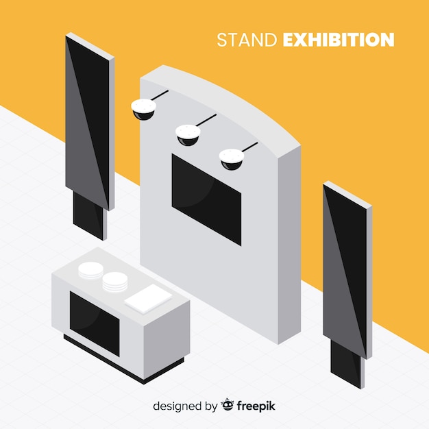 Vecteur gratuit concept d'exposition de stand isométrique commercial