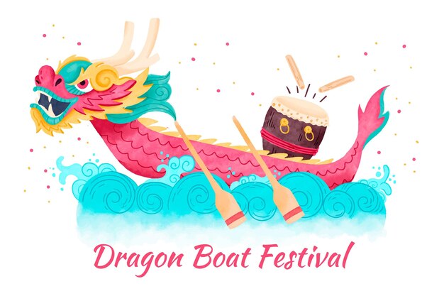 Vecteur gratuit concept de fond de bateau dragon aquarelle