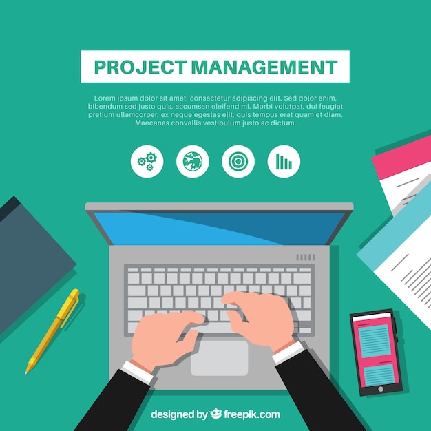 Vecteur gratuit concept de gestion de projet plat avec ordinateur portable