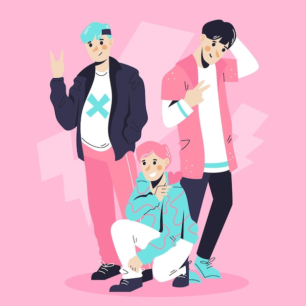 Vecteur gratuit concept de groupe de garçons k-pop