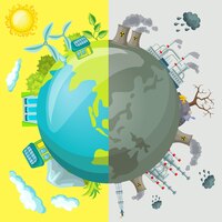 Vecteur gratuit concept d'illustration comparative de dessin animé d'écologie
