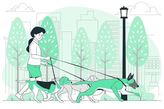 Vecteur gratuit le concept d'illustration du promeneur de chiens