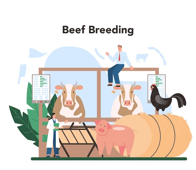 Concept De L'industrie De La Production De Viande Usine De Boucherie Ou De Viande Viande Fraîche Et Produits Semi-finis Produisant Panure De Viande Illustration Vectorielle Isolée