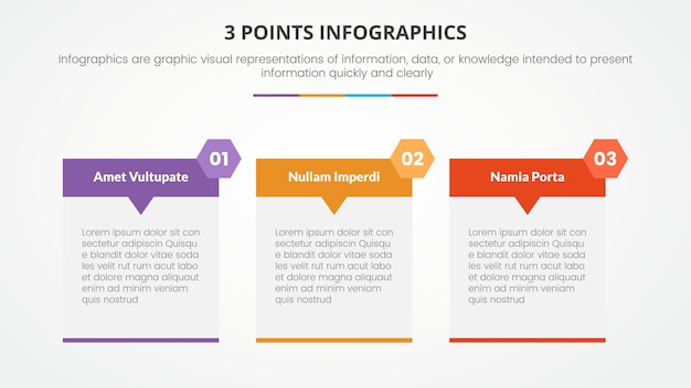 Vecteur gratuit concept d'infographie en 3 points ou étapes avec mise en page des informations de table pour la présentation de diapositives