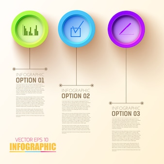 Concept d'infographie d'entreprise avec texte trois étapes boutons ronds colorés et icônes