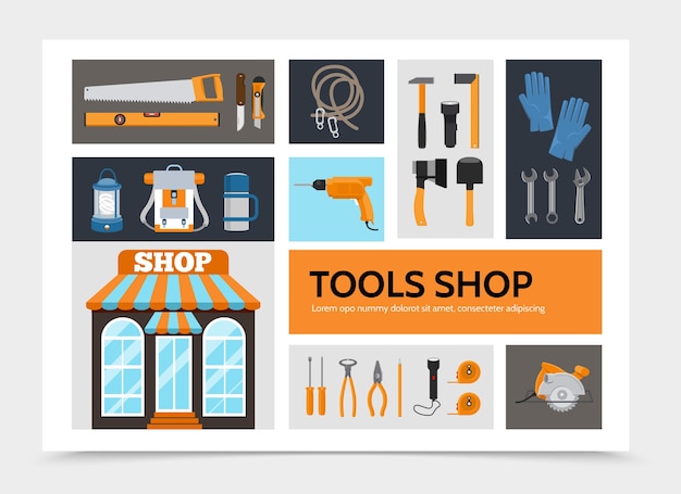 Concept D'infographie De Magasin D'outils Plats