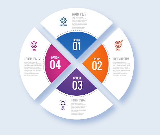 Vecteur gratuit concept d'infographie moderne circulaire avec quatre étapes