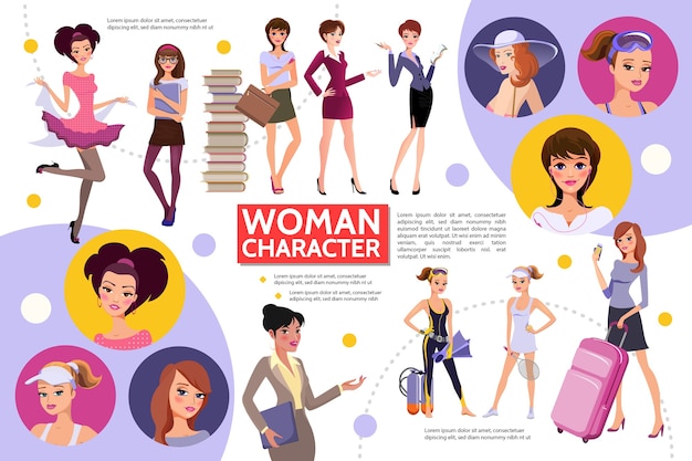 Vecteur gratuit concept d'infographie de personnages femme plate