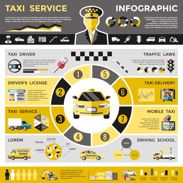 Concept D'infographie De Service De Taxi Coloré