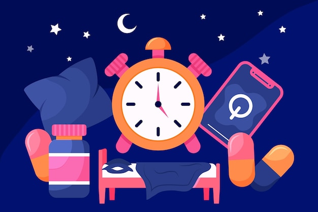 Vecteur gratuit concept d'insomnie avec horloge