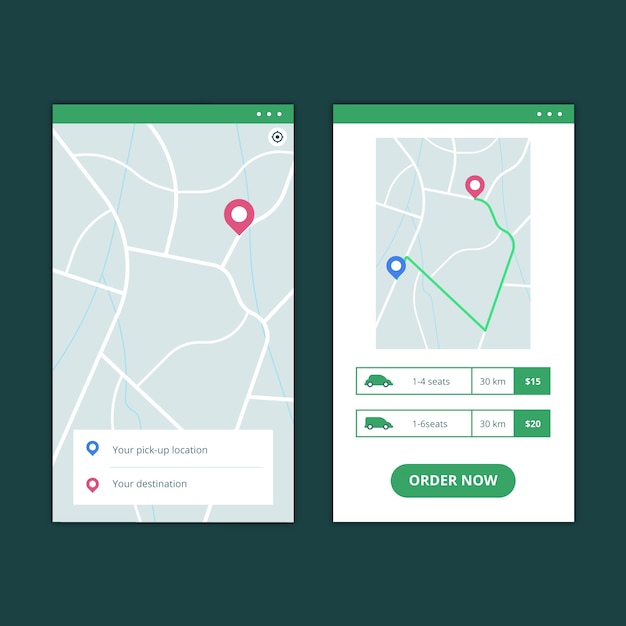 Vecteur gratuit concept d'interface de l'application de taxi