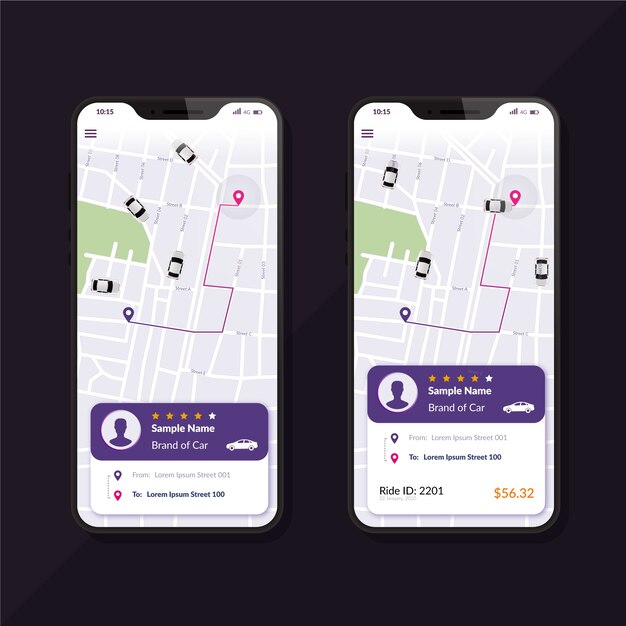 Concept d'interface de l'application de taxi