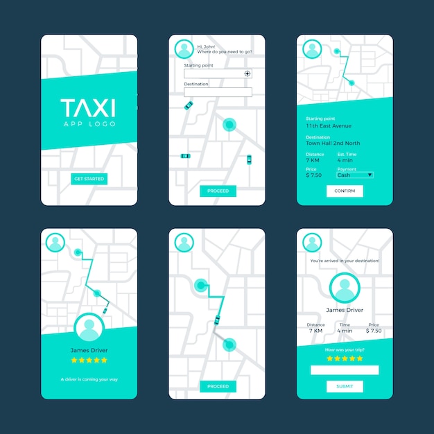 Vecteur gratuit concept d'interface de l'application de taxi