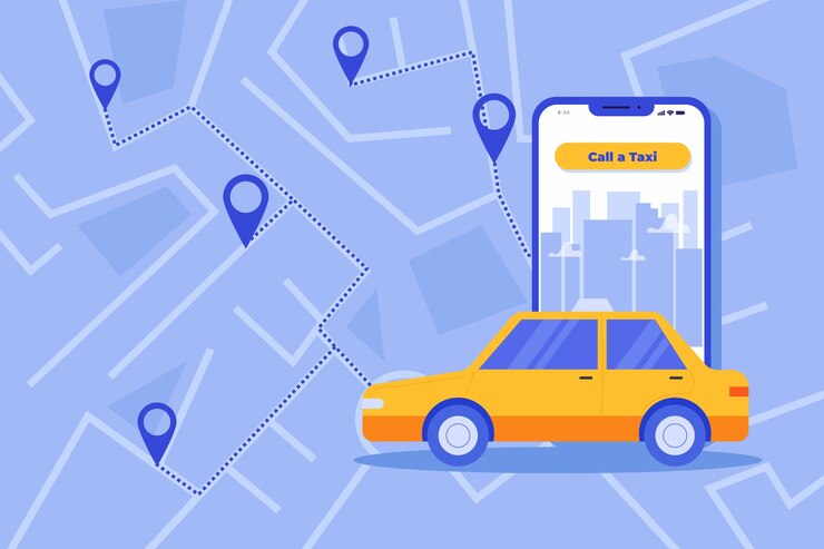 Vecteur gratuit concept d'interface de l'application de taxi