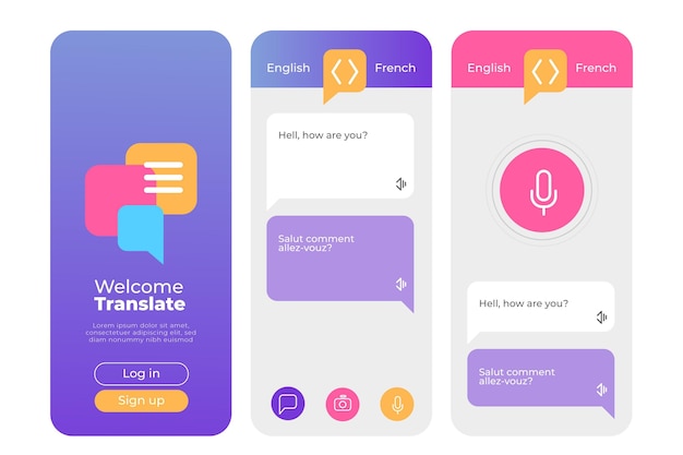 Vecteur gratuit concept d'interface d'application de traducteur