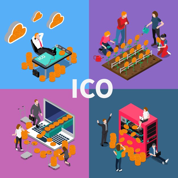 Concept isométrique ICO Blockchain