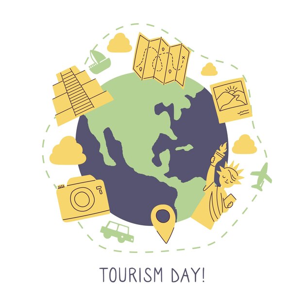 Concept de jour de tourisme dessiné à la main