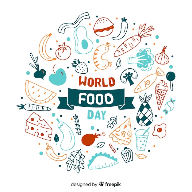 Concept De La Journée Mondiale De L'alimentation Avec Fond Dessiné à La Main