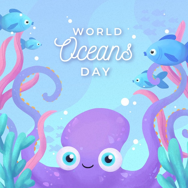 Vecteur gratuit concept de la journée mondiale des océans dessiné à la main