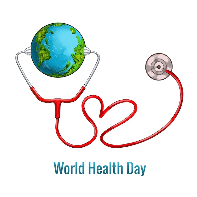 Vecteur gratuit concept de la journée mondiale de la santé avec un globe stéthoscopique en arrière-plan