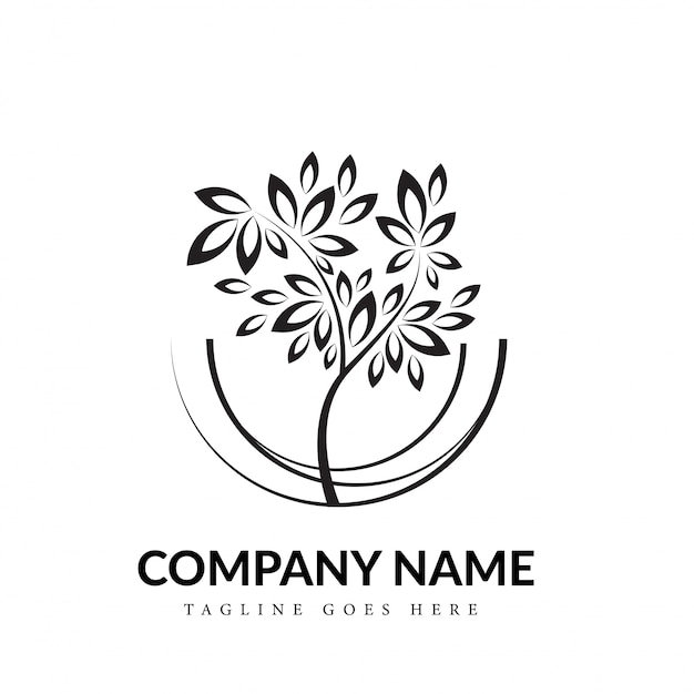 Vecteur gratuit concept de logo d'art de ligne d'arbre noir et blanc